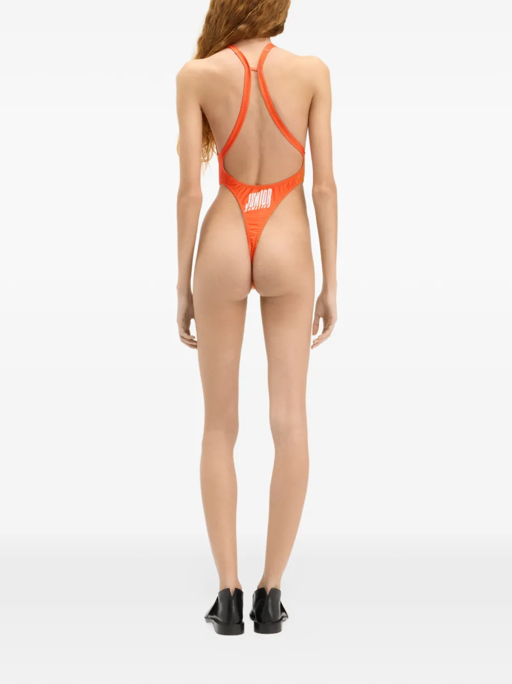 Jean Paul Gaultier gingham-print high-cut swimsuit Oranje