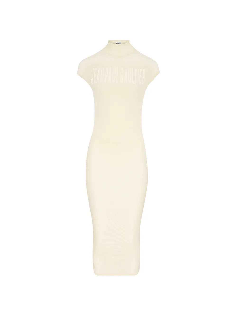 Jean Paul Gaultier mock-neck tulle midi dress Beige
