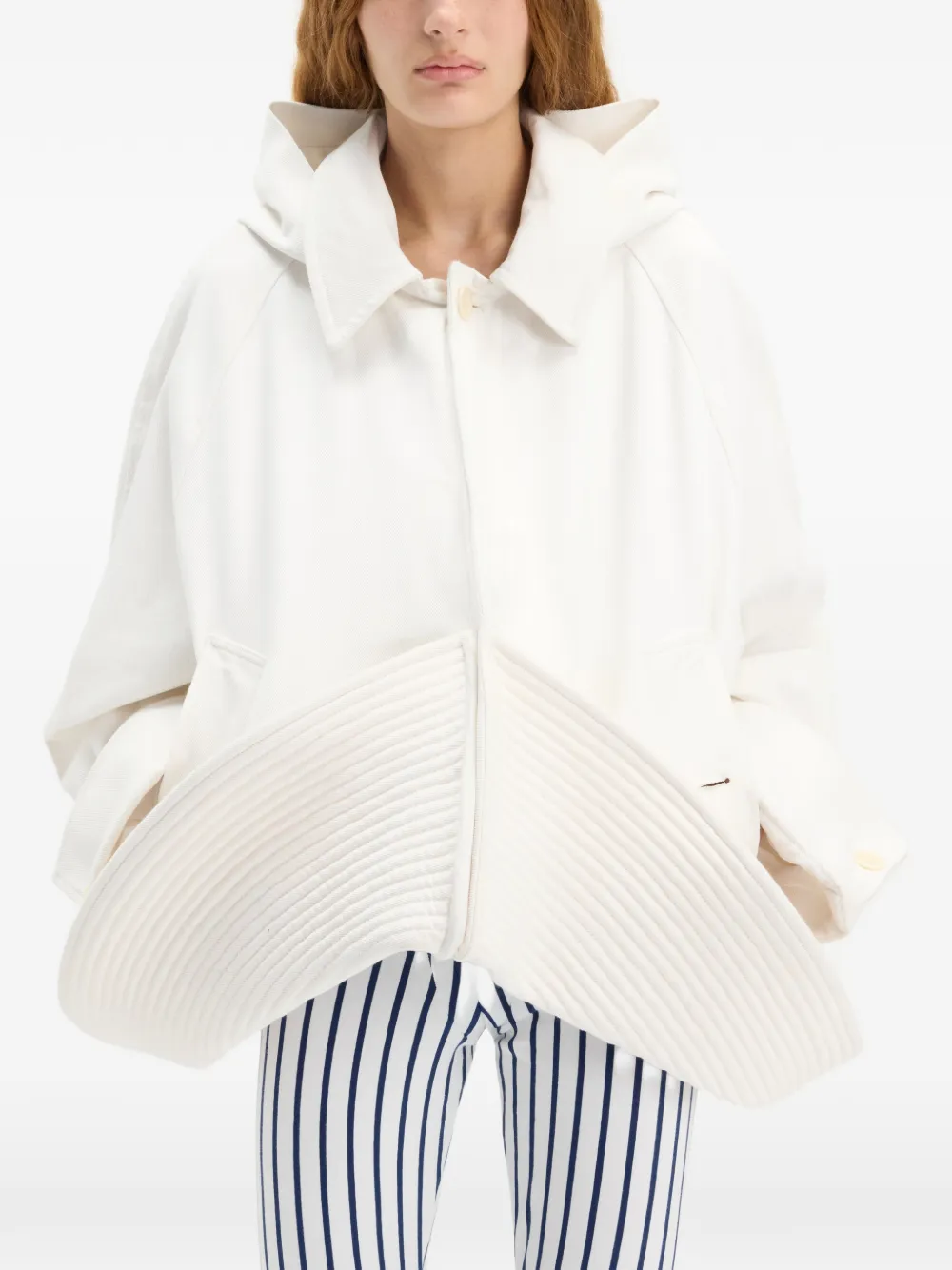 Jean Paul Gaultier quilted-panel hooded jacket Wit