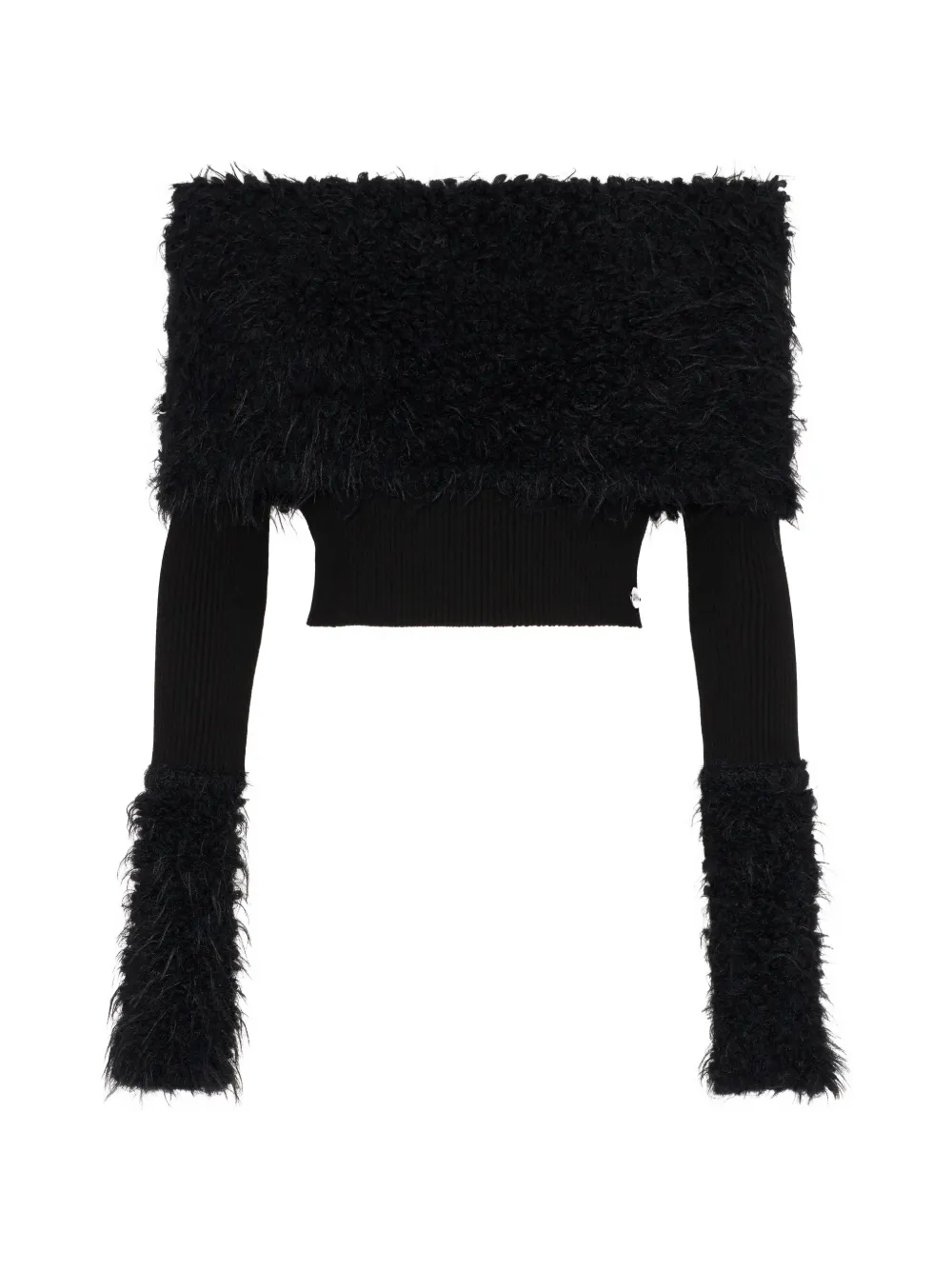 Jean Paul Gaultier faux-fur-trim ribbed-knit sweater Zwart