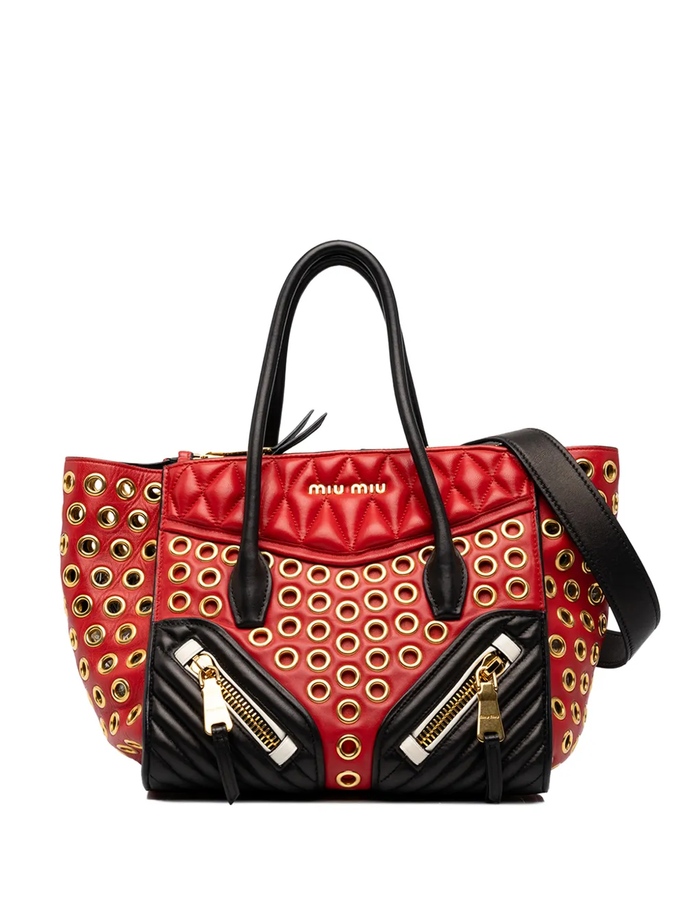 Miu Miu Pre-Owned 2010-2026 Small Tricolor Nappa Grommet Biker satchel - Rosso