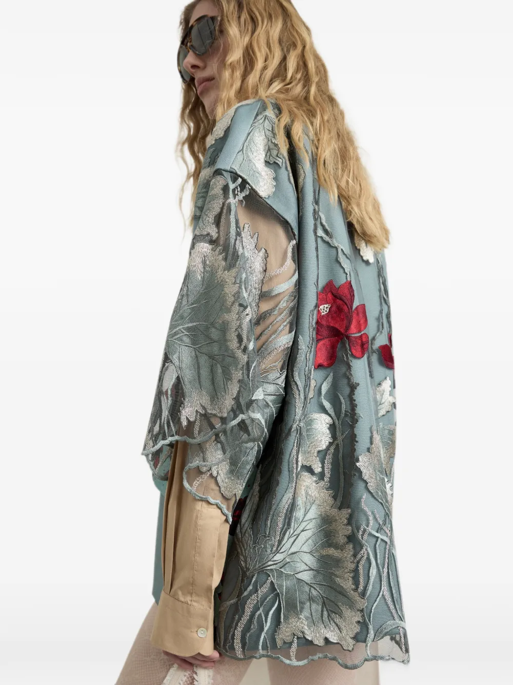 Antonio Marras Kimono jack met geborduurde bloemen-applicatie Blauw