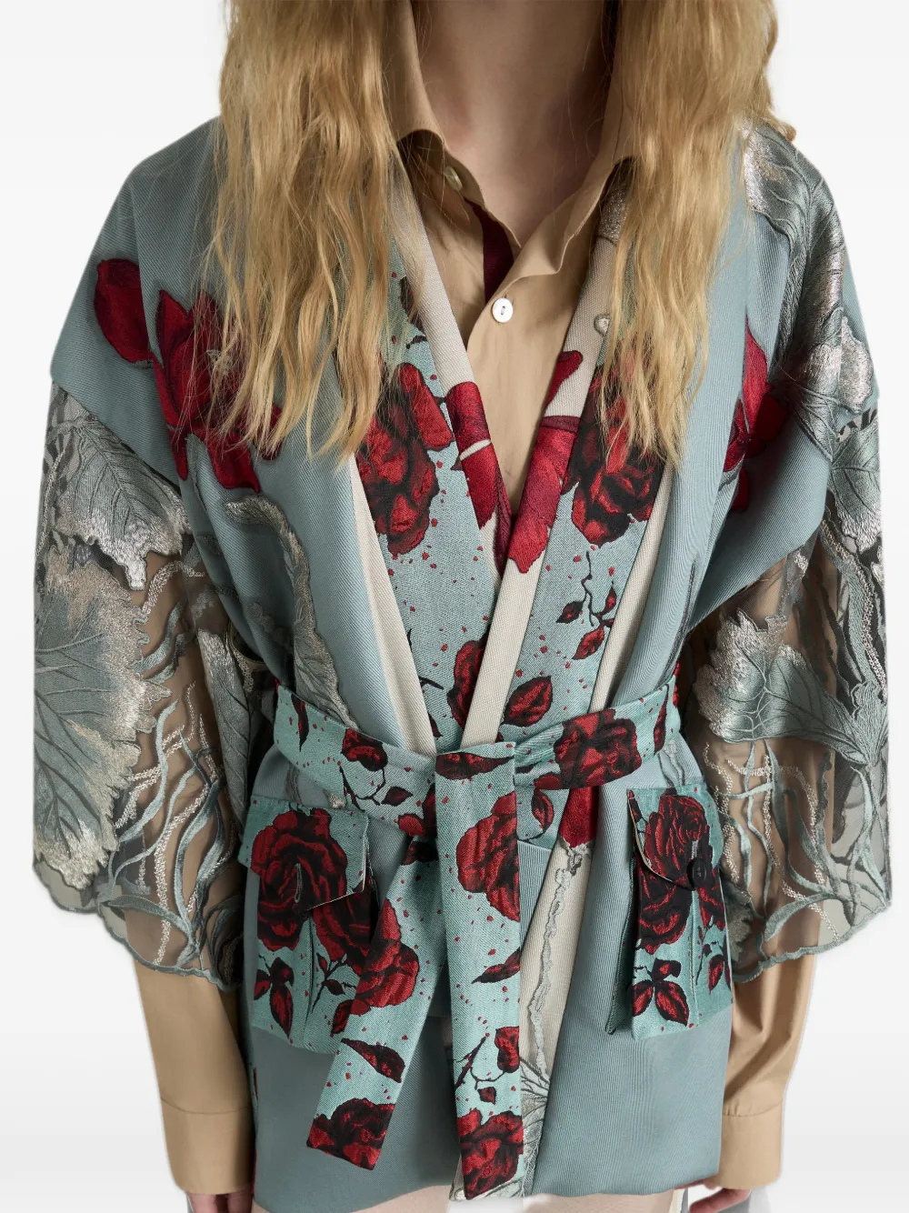Antonio Marras Kimono jack met geborduurde bloemen-applicatie Blauw