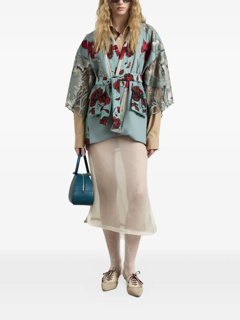 Antonio Marras Kimono jack met geborduurde bloemen-applicatie Blauw