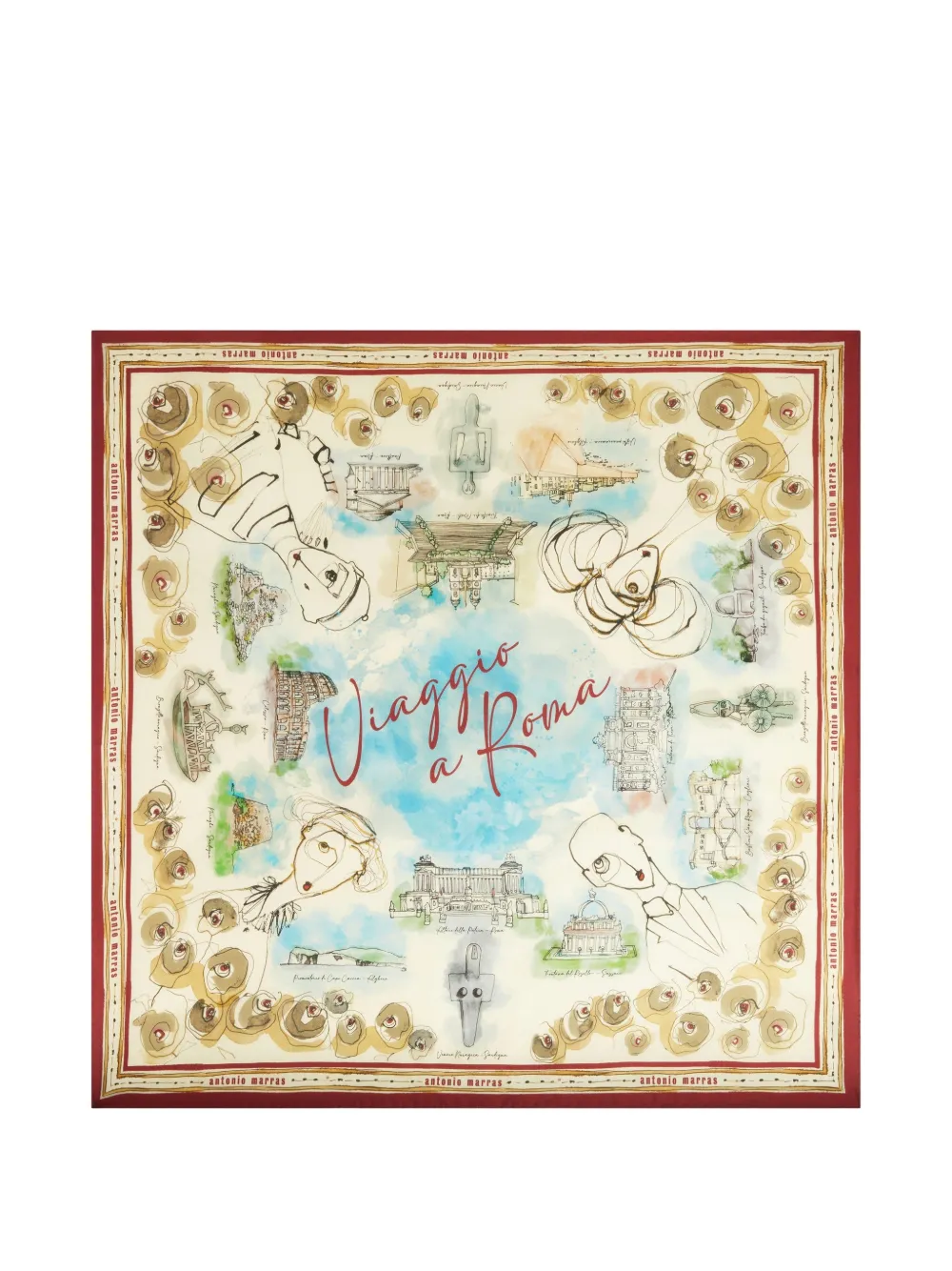 Antonio Marras Roma zijden sjaal met illustratie-print Beige