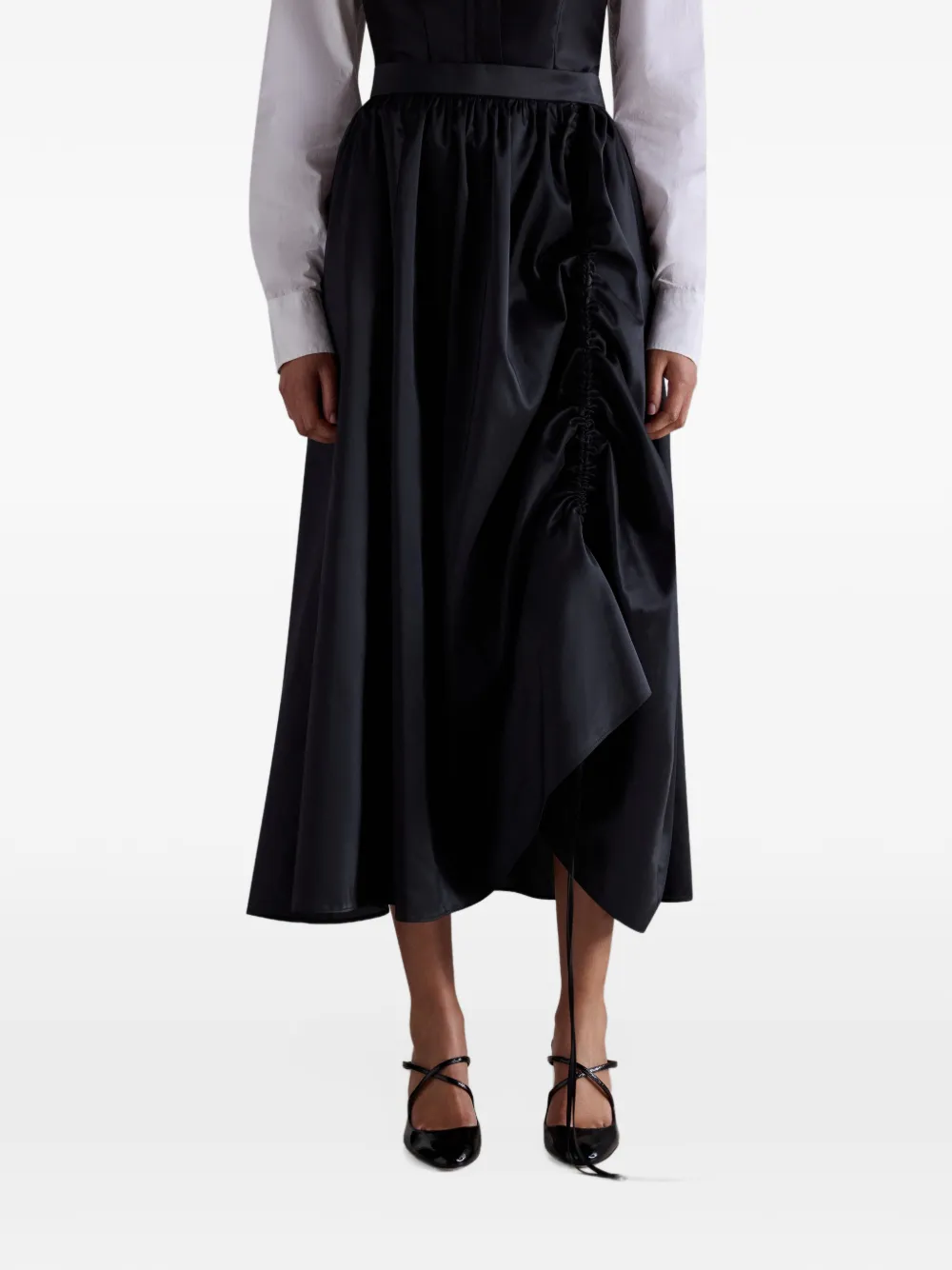 Antonio Marras Gonna midi in taffetà con ruches - Nero