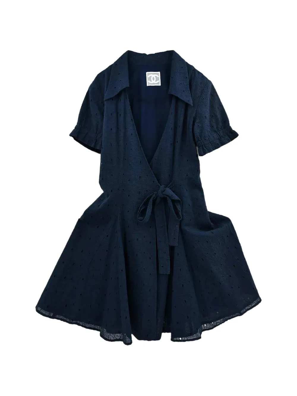Pre-owned Chanel 2007 Sport Line Broderie Anglaise Mini Dress In Blue