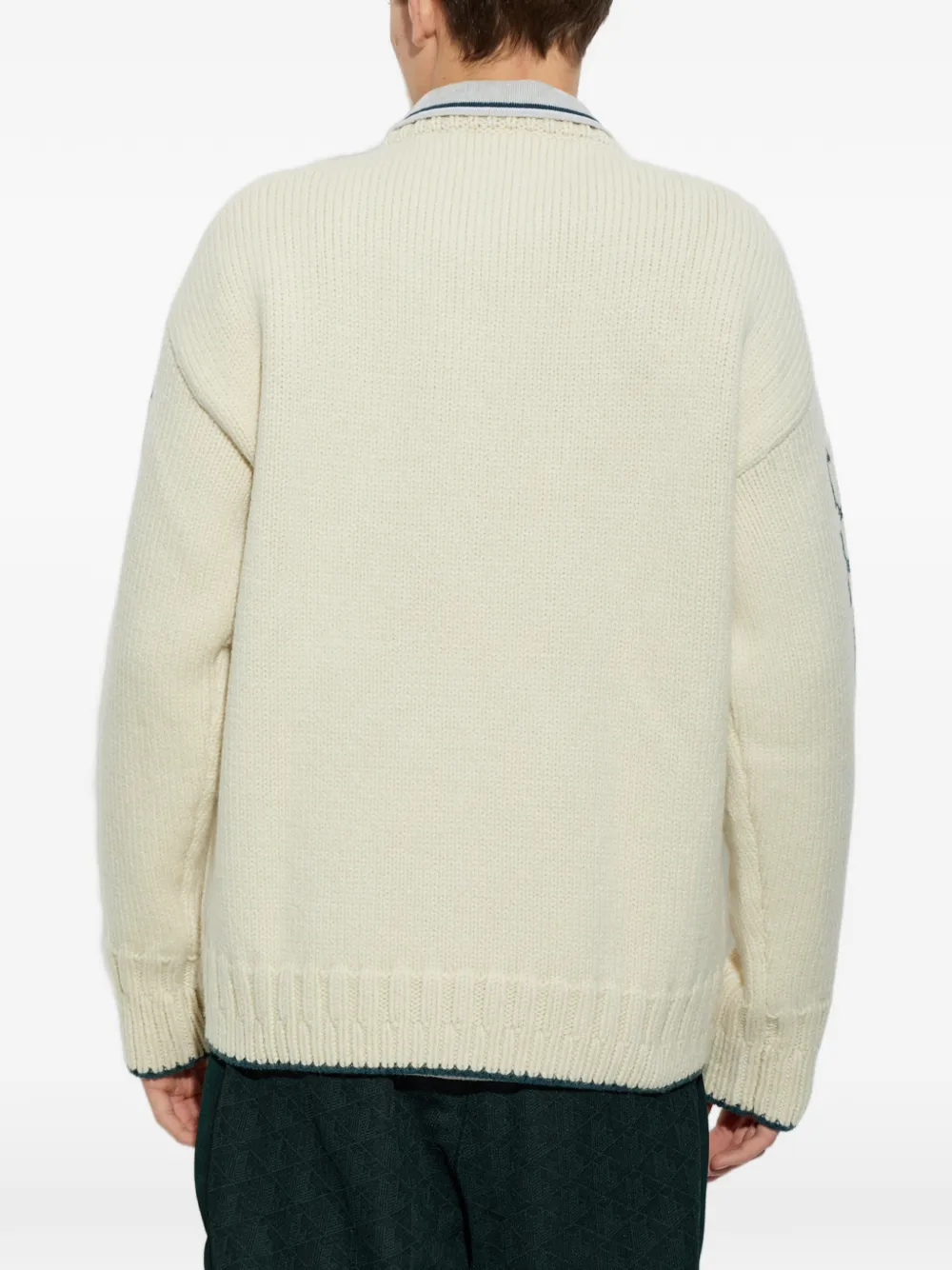 Lacoste Runway intarsia embroidered-motif sweater Beige