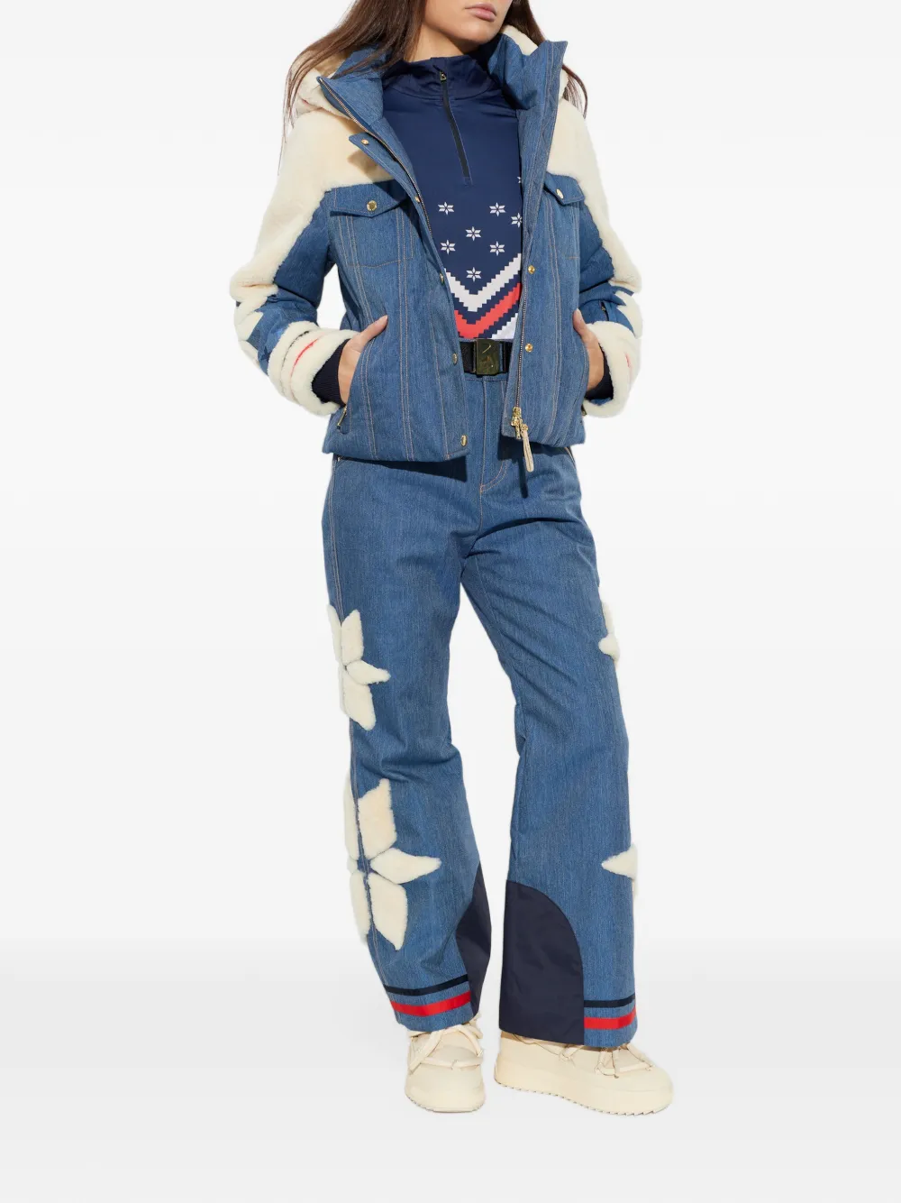 BOGNER Fabia top met chevron-print en lange mouwen Blauw