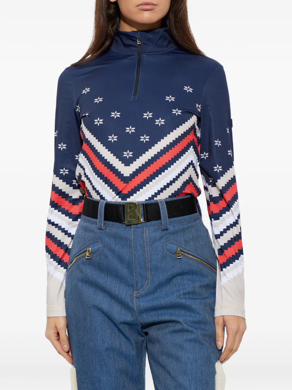 BOGNER Fabia top met chevron-print en lange mouwen Blauw