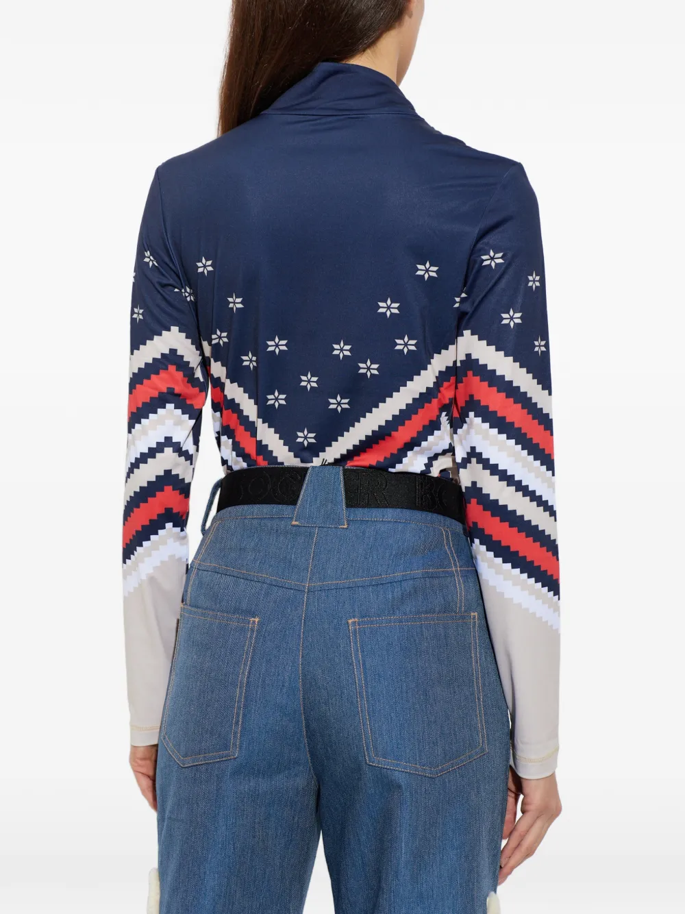 BOGNER Fabia top met chevron-print en lange mouwen Blauw