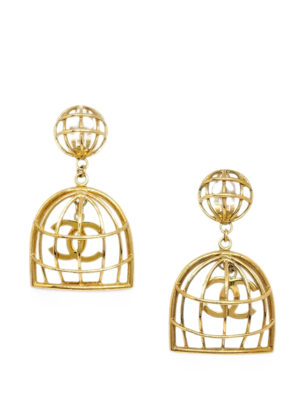 CHANEL Pre-Owned 1994 birdcage-motif earrings - Oro