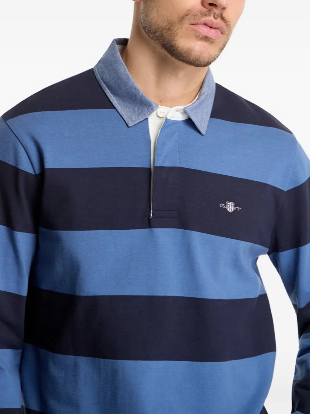 Gant Classic poloshirt met lange mouwen en chambray-streep Blauw