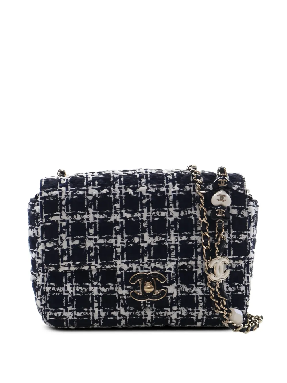 CHANEL Pre-Owned 2021-2026 Mini Square Tweed Coco Heart Chain Flap crossbody bag - Nero