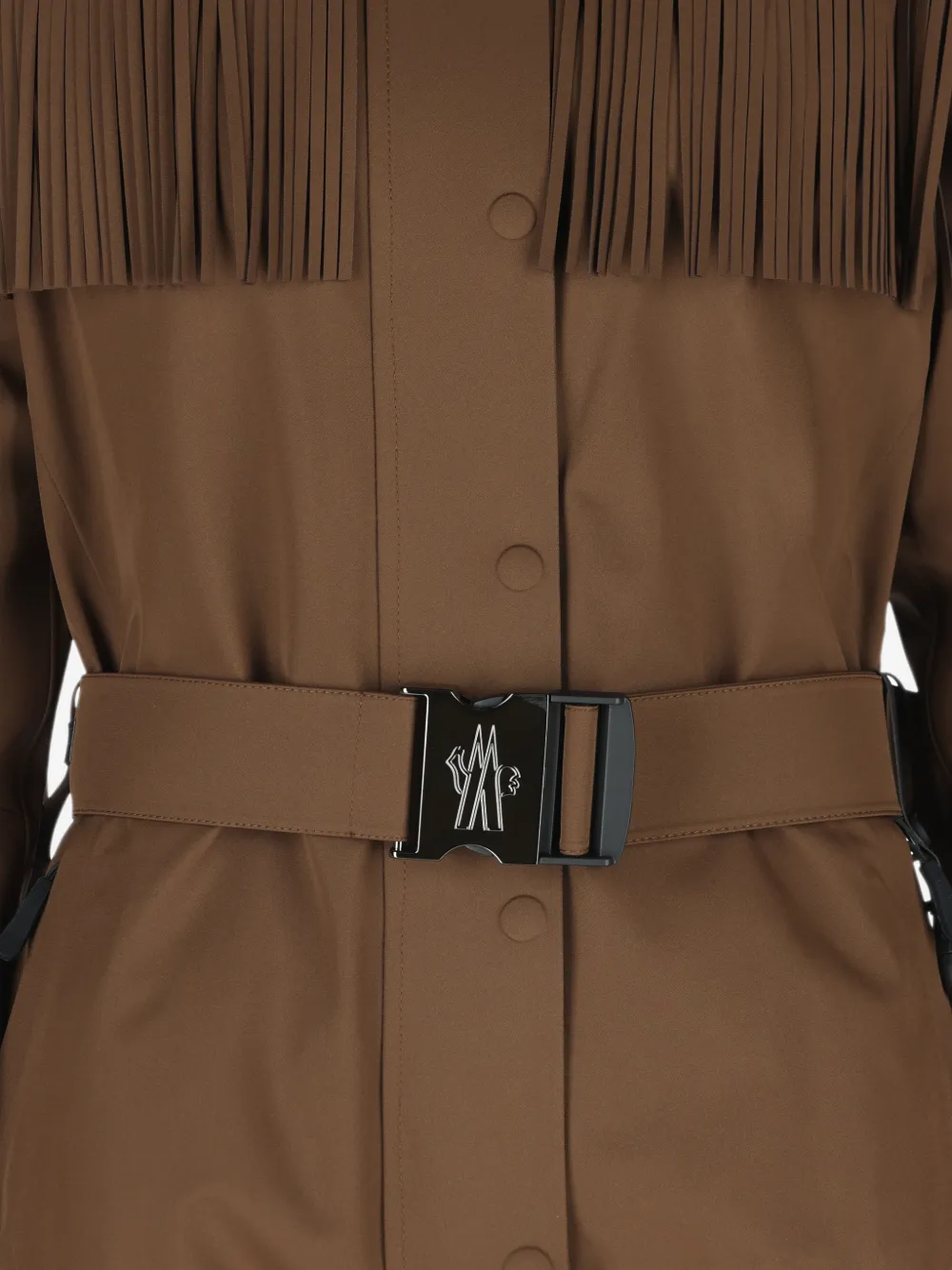 Moncler Grenoble Skipak met franje en ceintuur Bruin