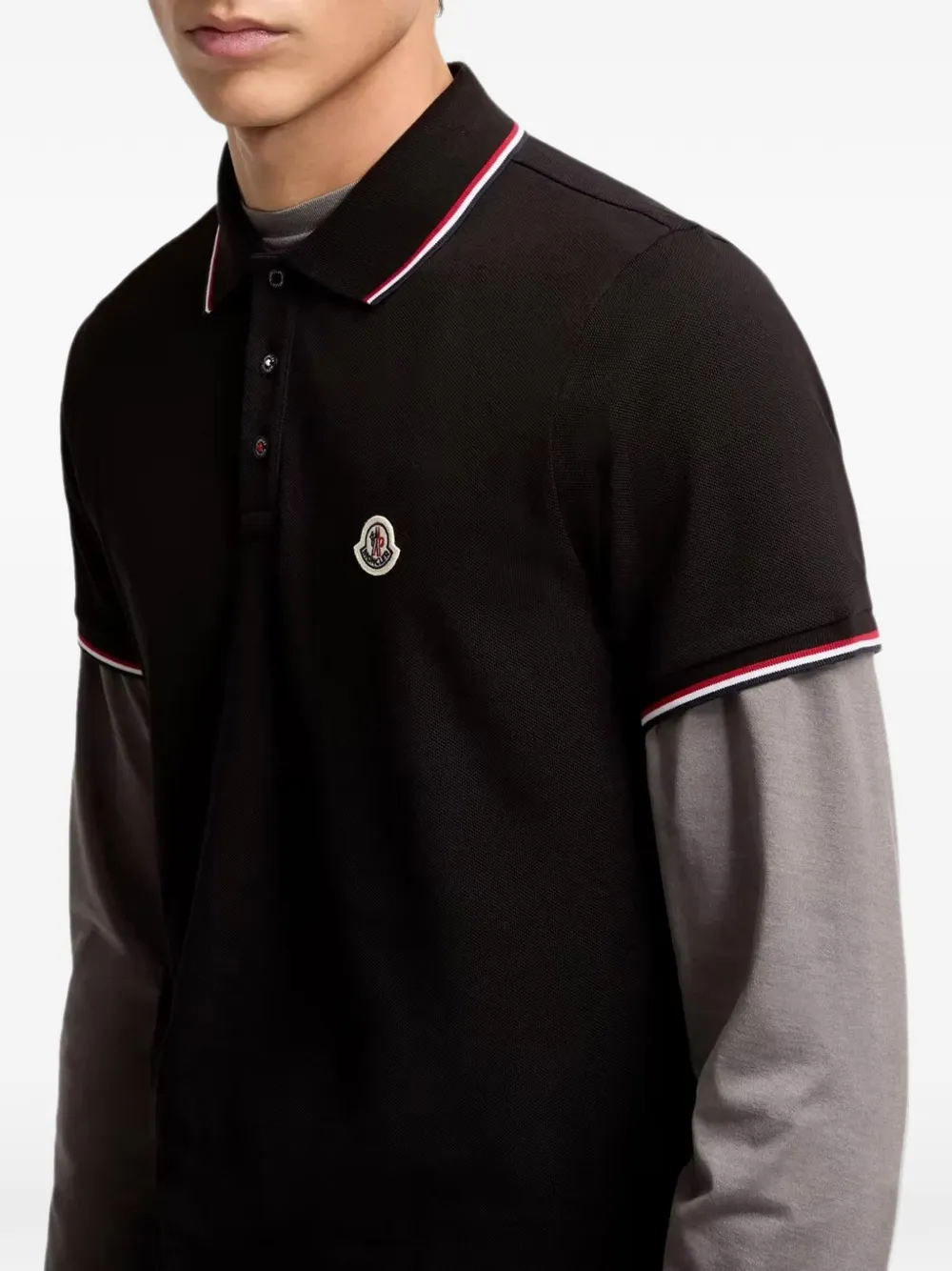 Moncler tricolor-trimmed cotton piquet polo shirt Zwart