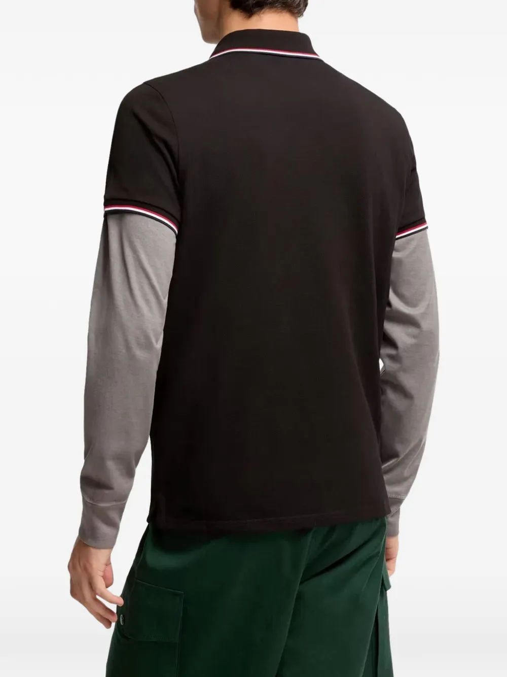 Moncler tricolor-trimmed cotton piquet polo shirt Zwart