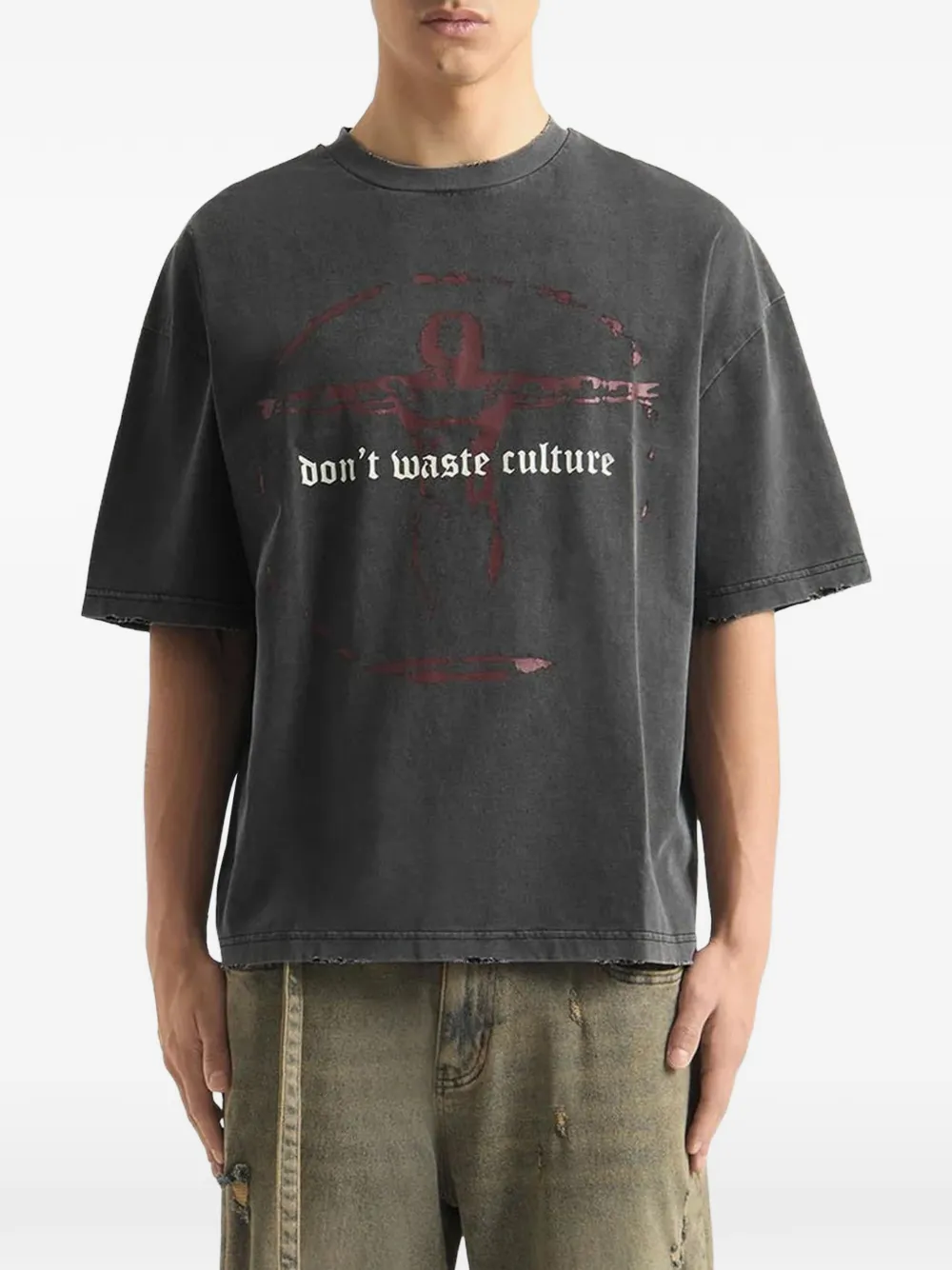 Don't Waste Culture graphic-print distressed T-shirt Grijs