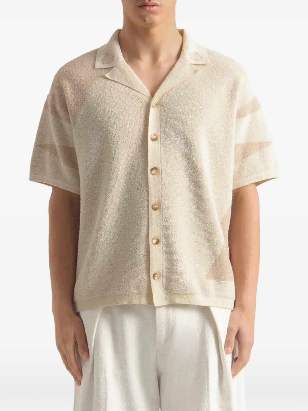Don't Waste Culture Helviane embroidered-collar shirt Beige