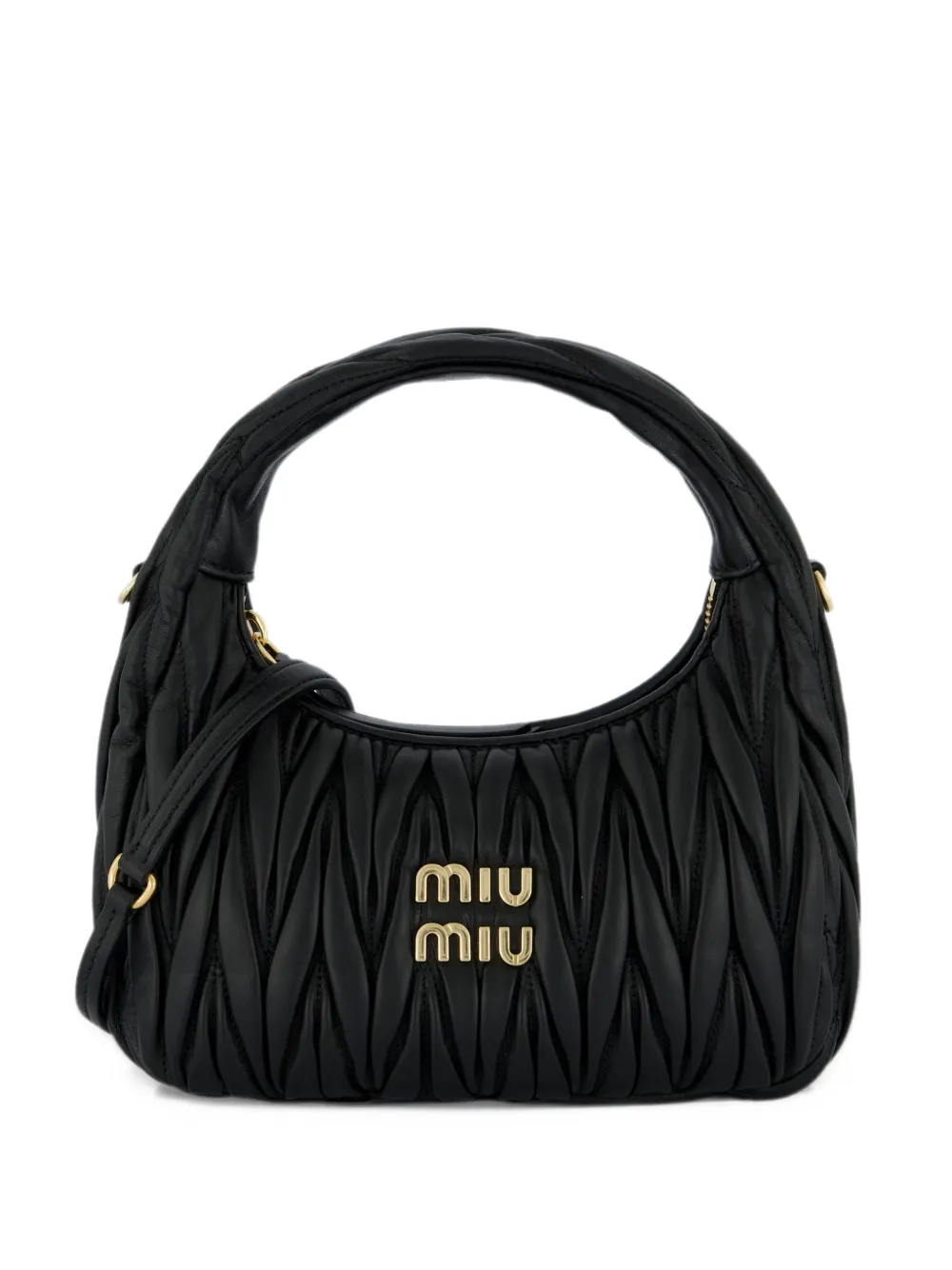 Miu Wander matelassé nappa leather hobo bag Zwart