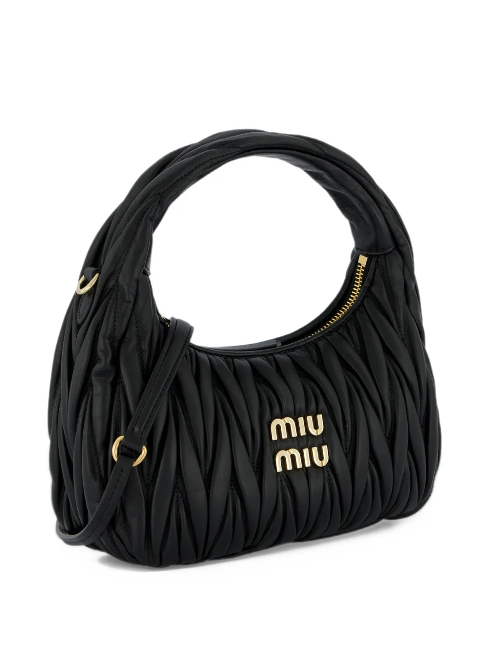 Miu Wander matelassé nappa leather hobo bag Zwart