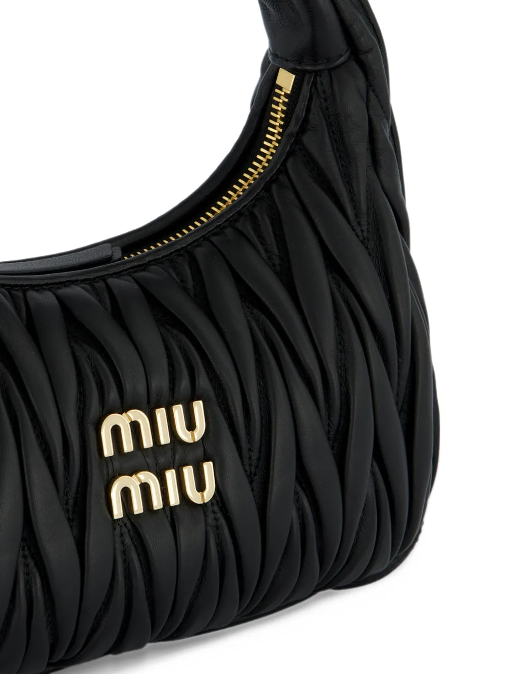Miu Wander matelassé nappa leather hobo bag Zwart
