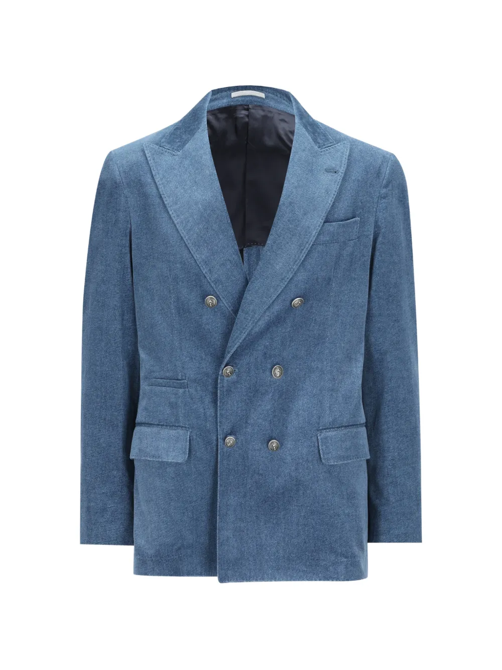 Brunello Cucinelli double-breasted cotton suit Blauw
