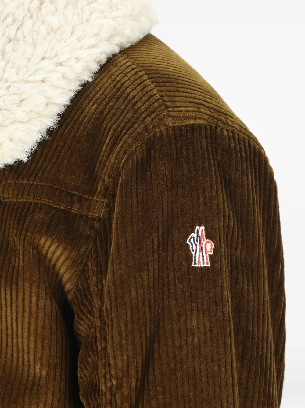 Moncler Grenoble Givrand ribfluwelen bomberjack met lammyafwerking Bruin