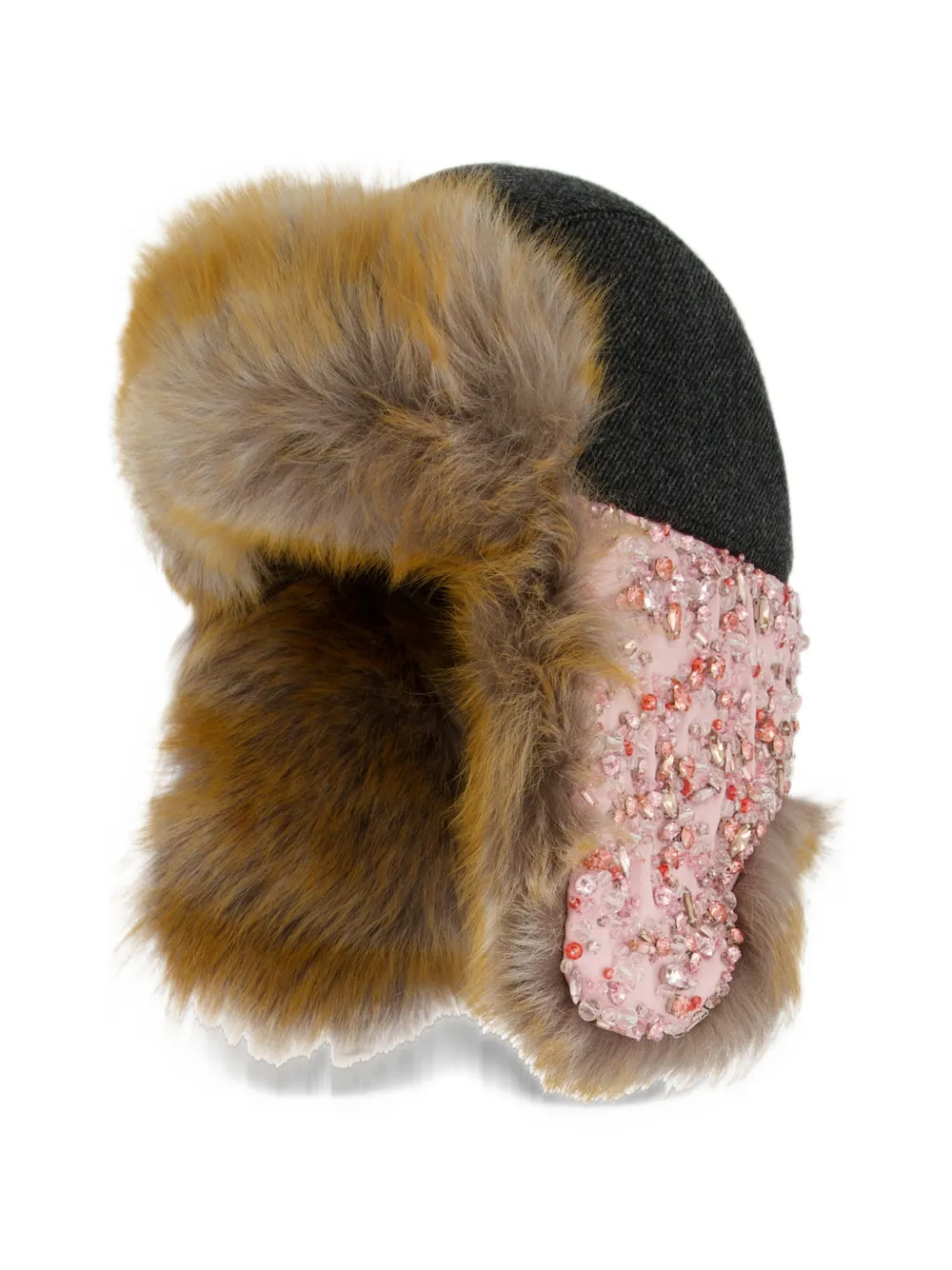 Miu Miu embroidered wool and shearling hat - Grigio