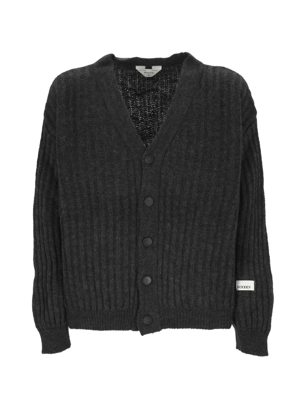 Wood ribbed-knit V-neck cardigan Grijs