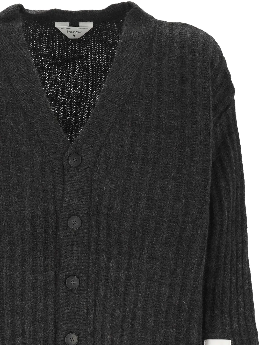 Wood ribbed-knit V-neck cardigan Grijs