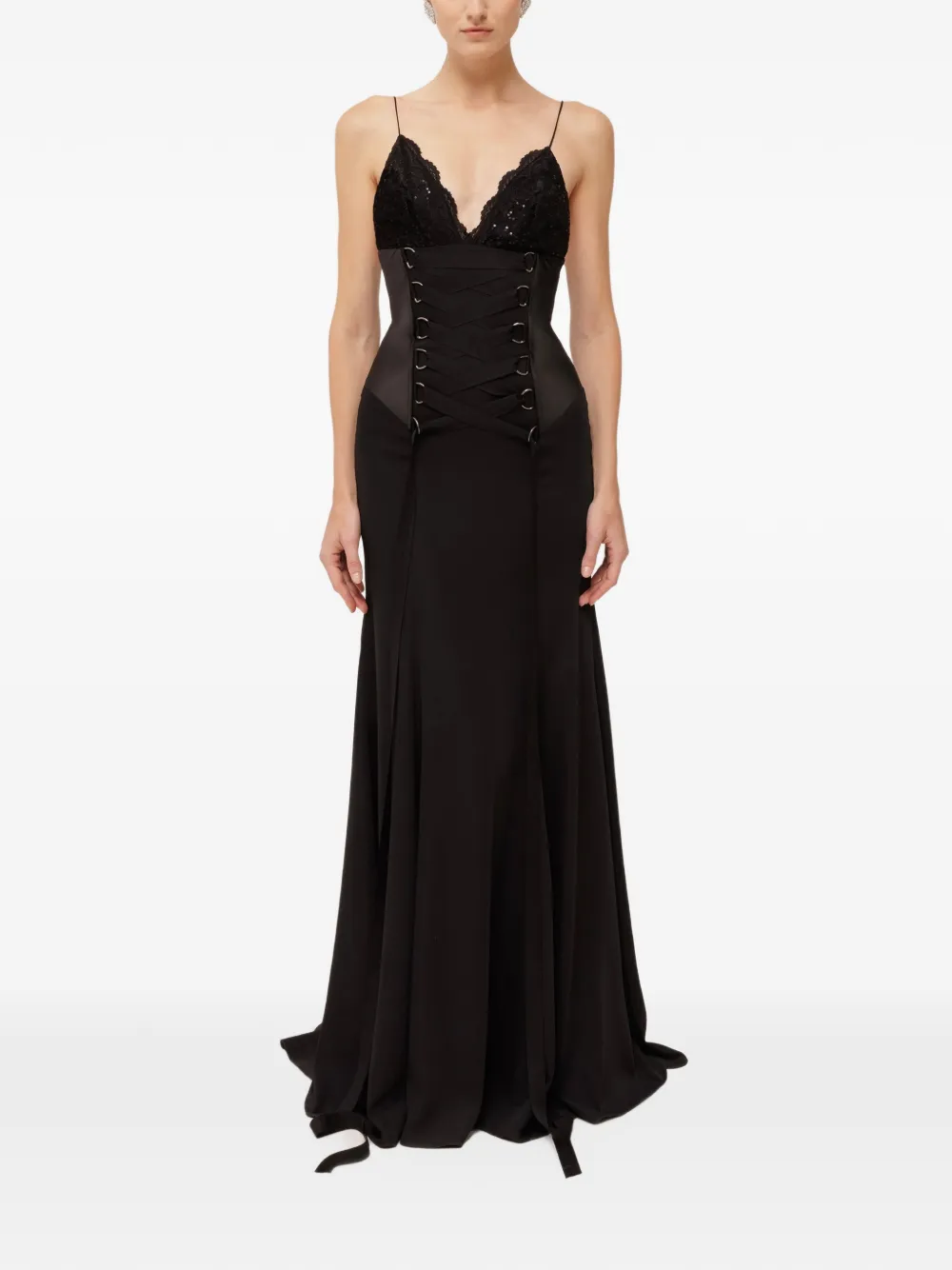 NISSA lace sequin corset maxi dress - Black