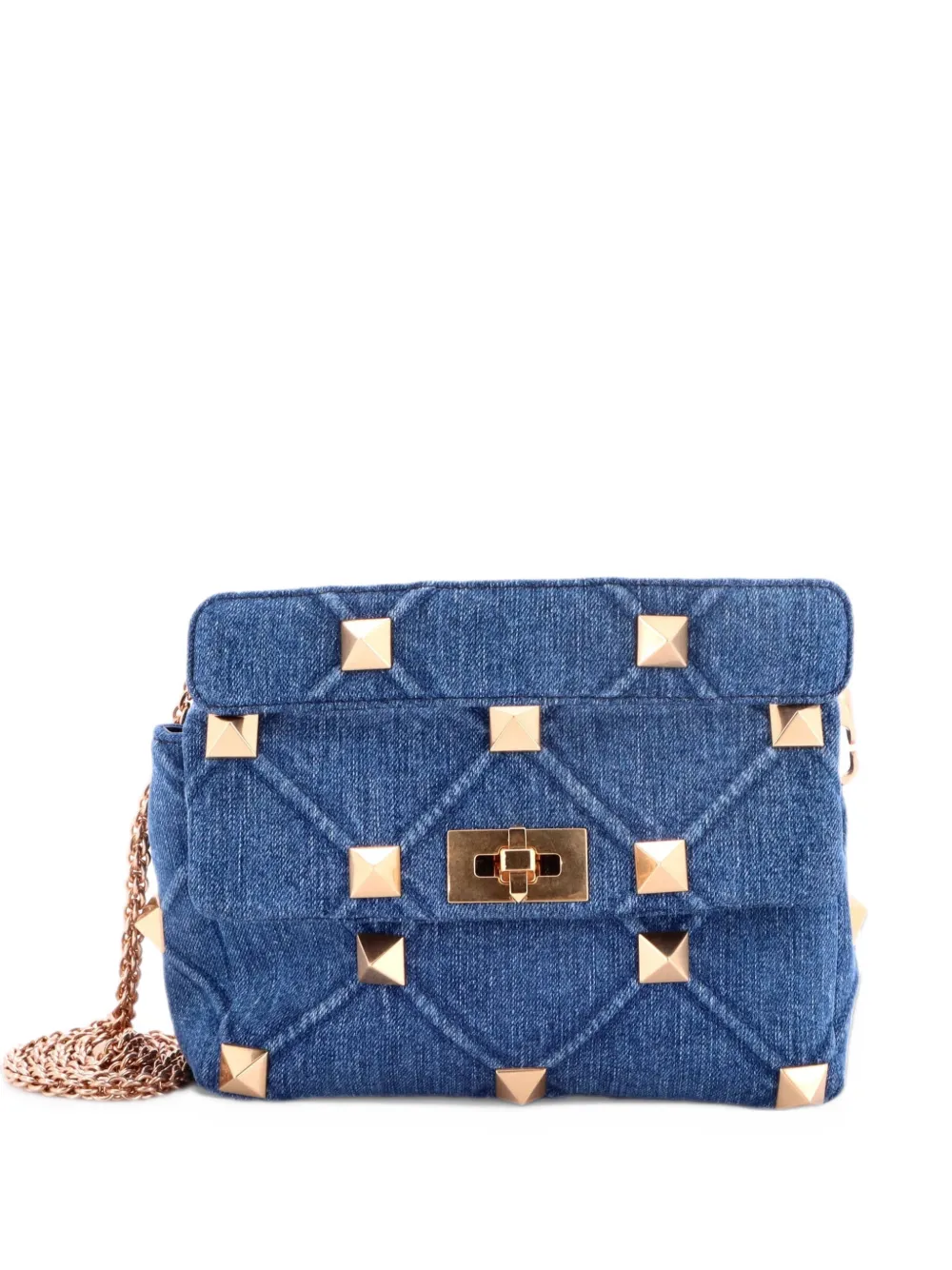 Valentino Garavani Pre-Owned Roman Stud Flap Bag Quilted Denim Medium shoulder bag - Blu