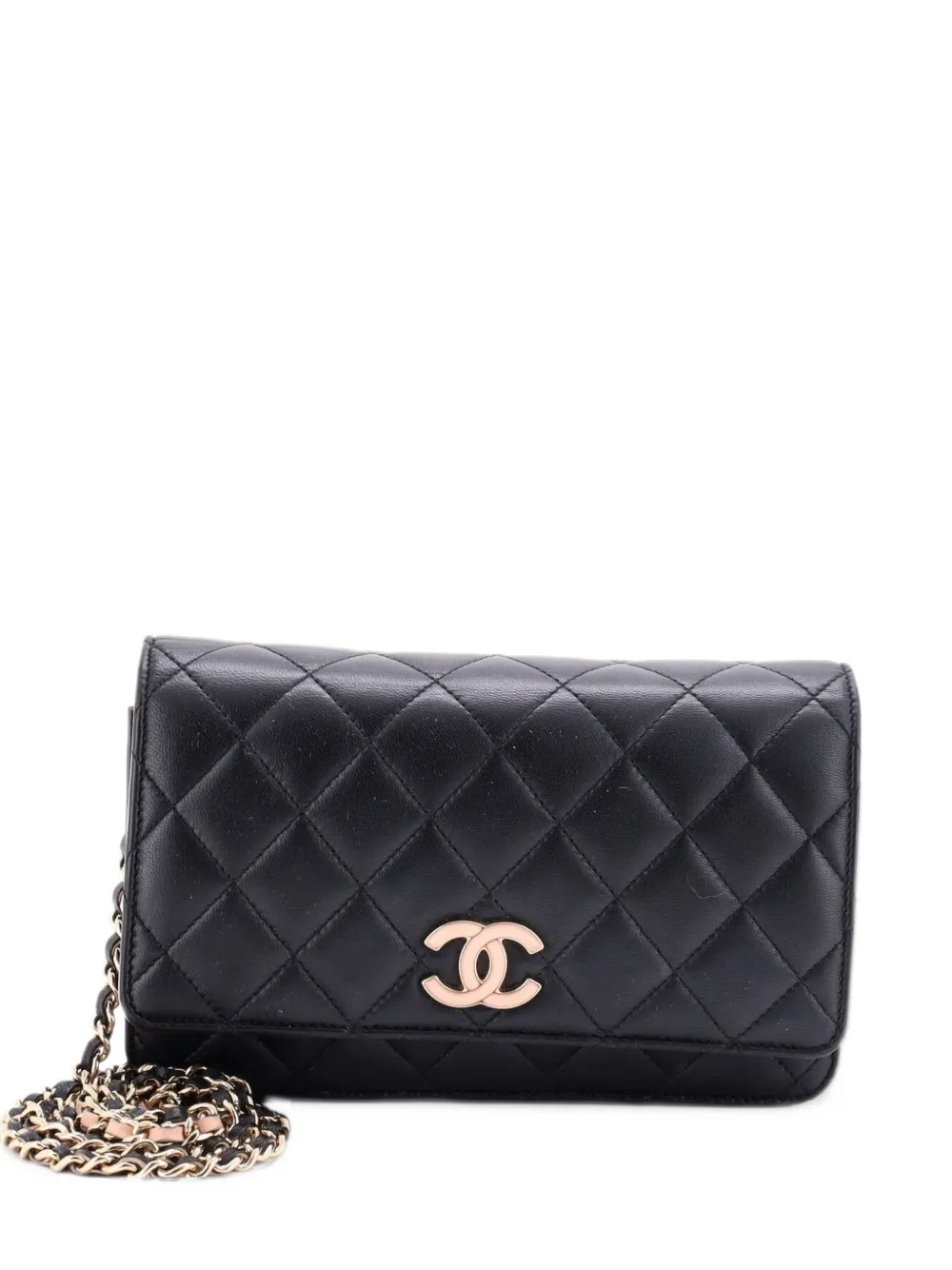 CHANEL Pre-Owned Covered CC Wallet on Chain NM Quilted Lambskin crossbody bag - Nero