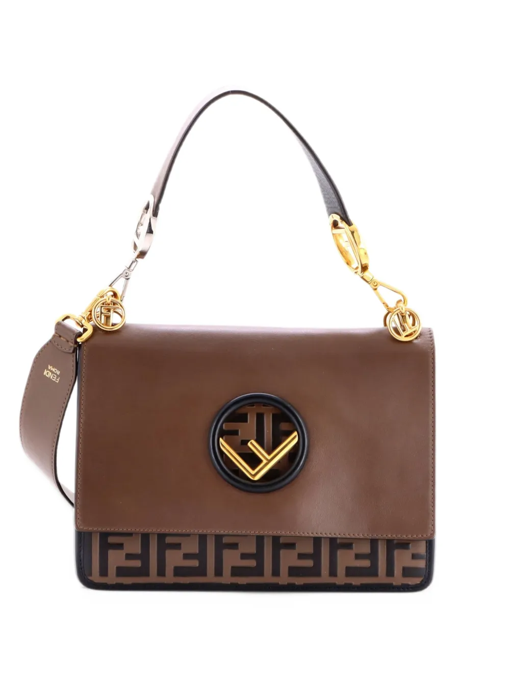 Fendi Pre-Owned Kan I F Leather with Zucca Embossed Detail Medium shoulder bag - Brown