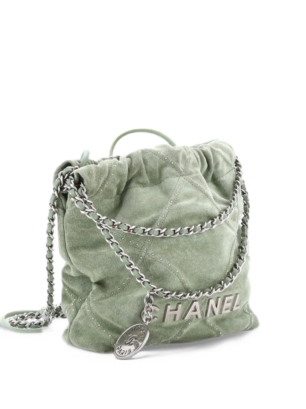 CHANEL Pre-Owned 22 Chain Quilted Studded Suede Mini hobo bag - Green