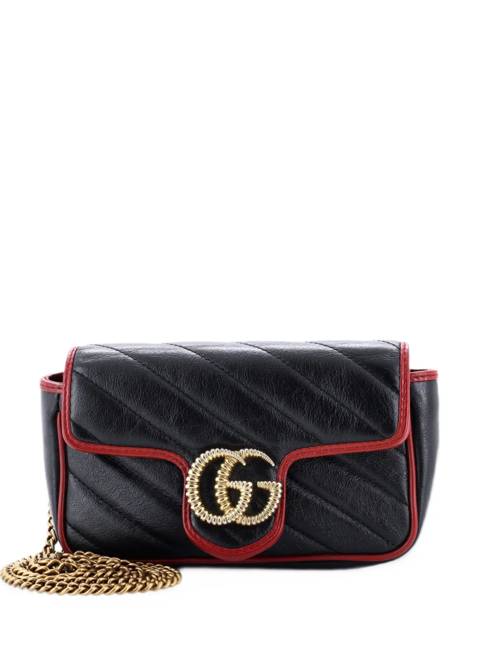 Gucci Pre-Owned GG Marmont Flap Bag Diagonal Quilted Leather Super Mini crossbody bag - Nero