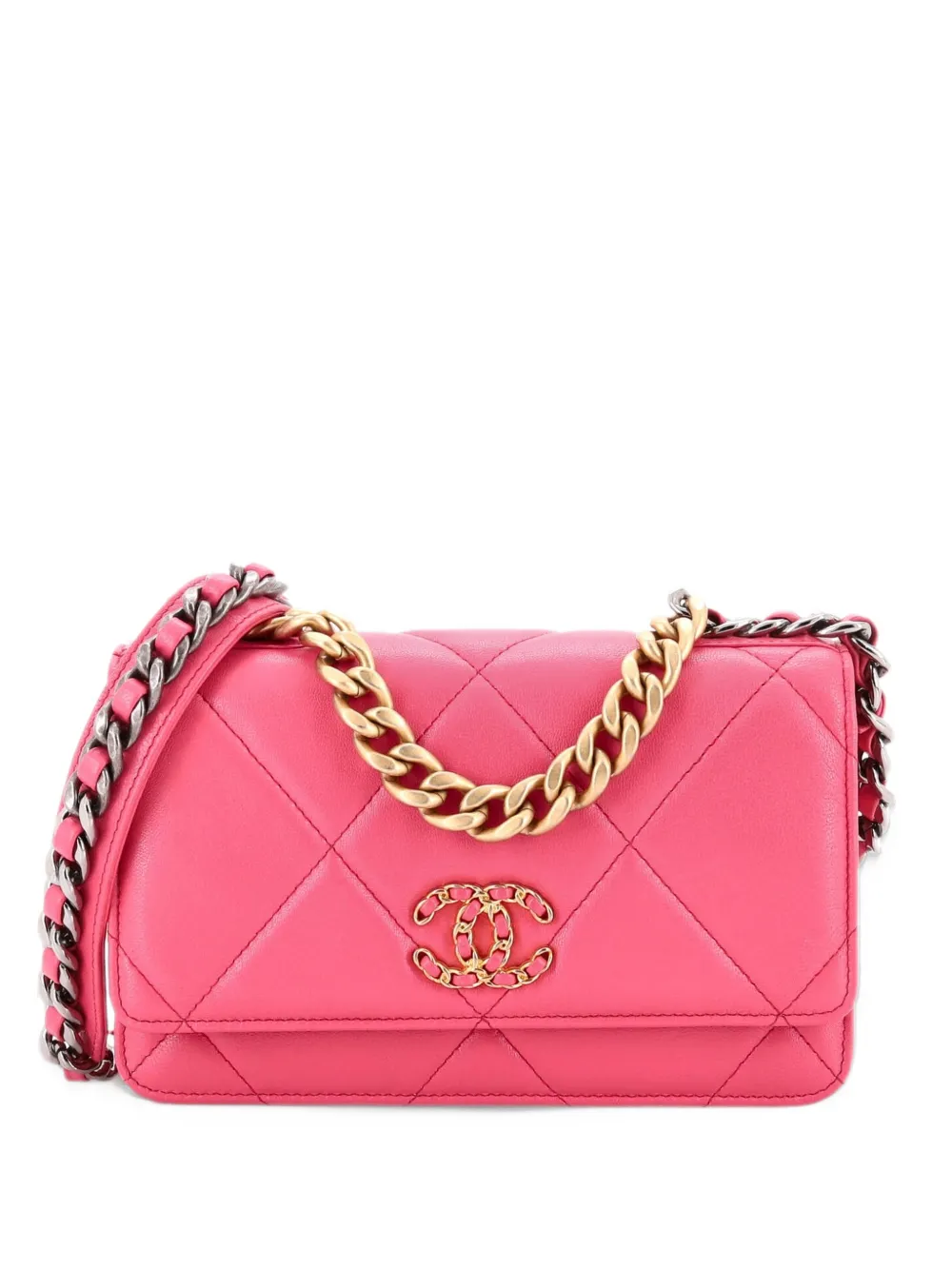 CHANEL Pre-Owned 19 Wallet on Chain Quilted Lambskin crossbody bag - Rosa