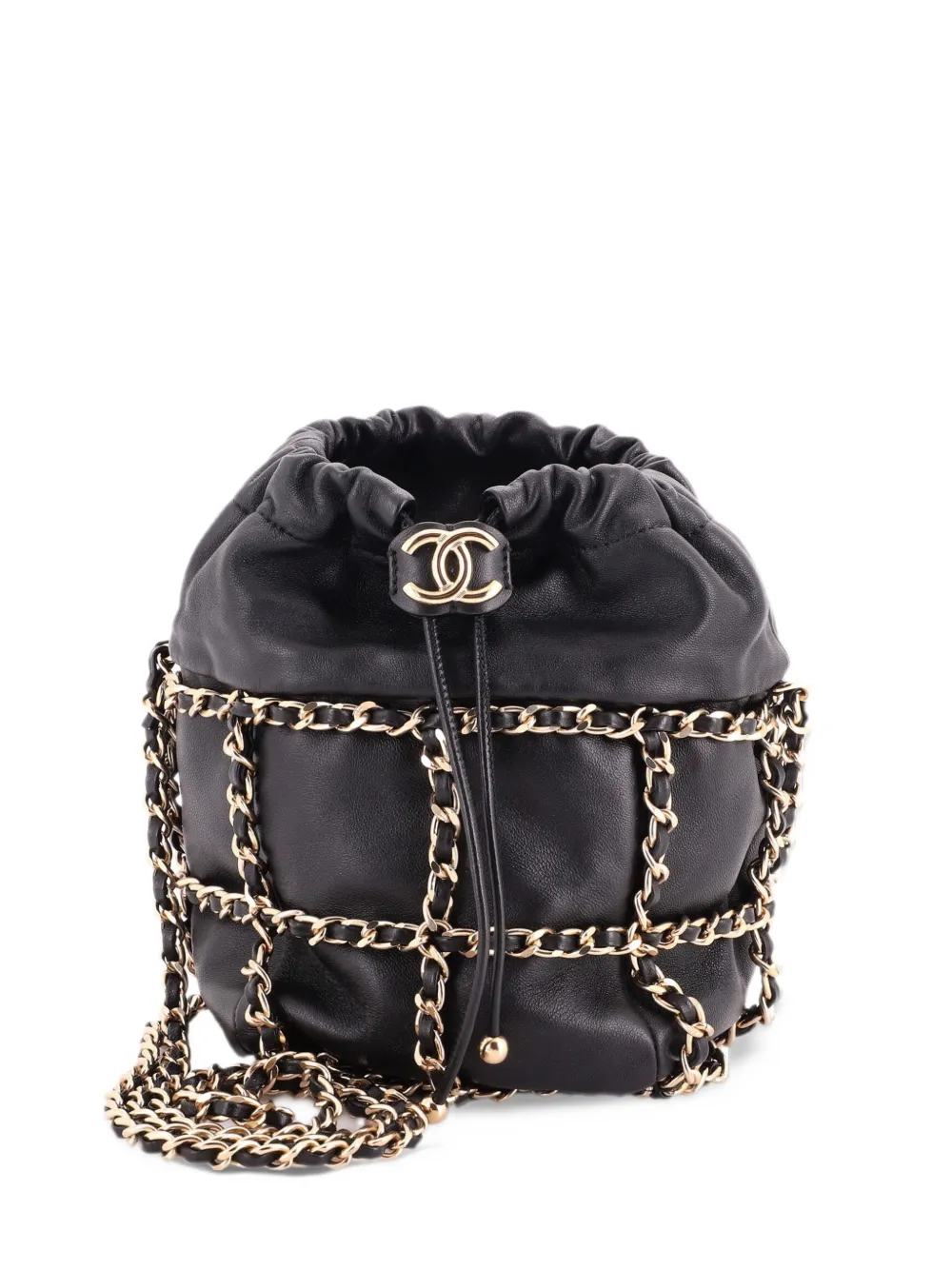 CHANEL Pre-Owned Chain Frame CC Drawstring Lambskin Mini bucket bag - Nero