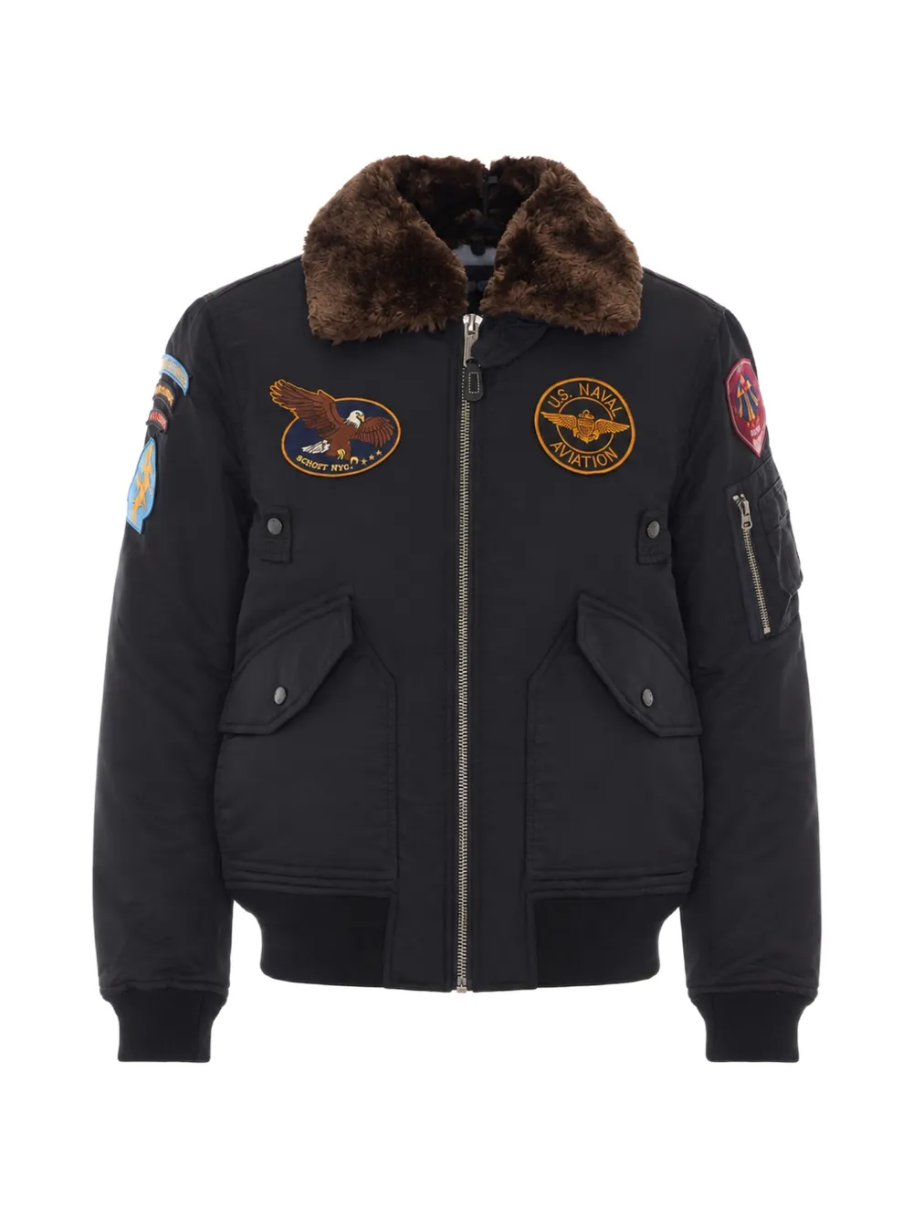 Schott Airston faux-fur logo-patch down jacket - Nero