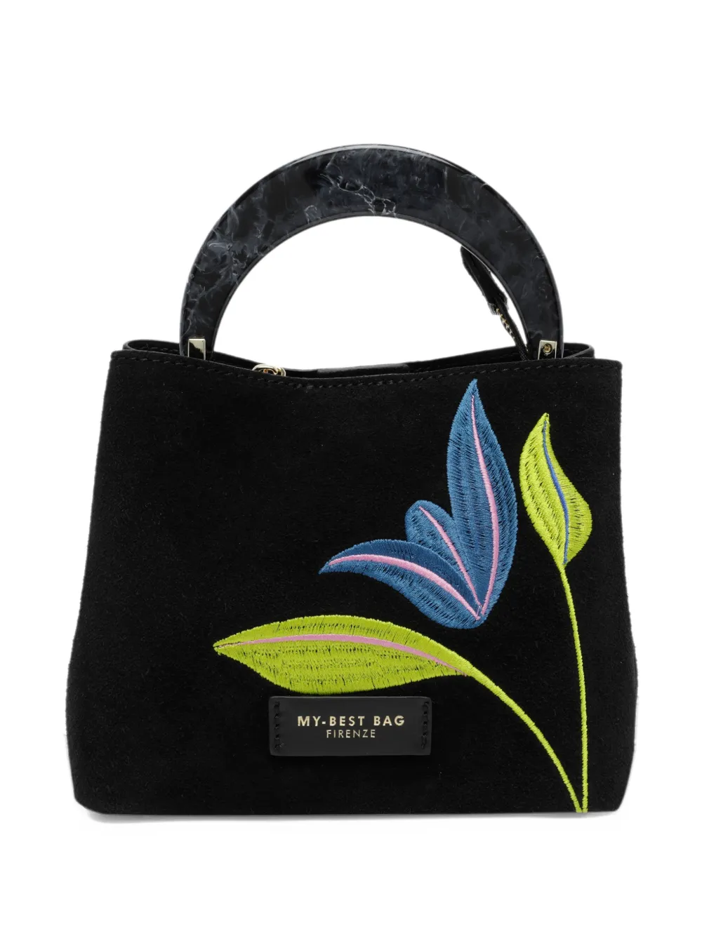 MY BEST BAG small Ingrid Vision embroidered suede tote bag - Nero