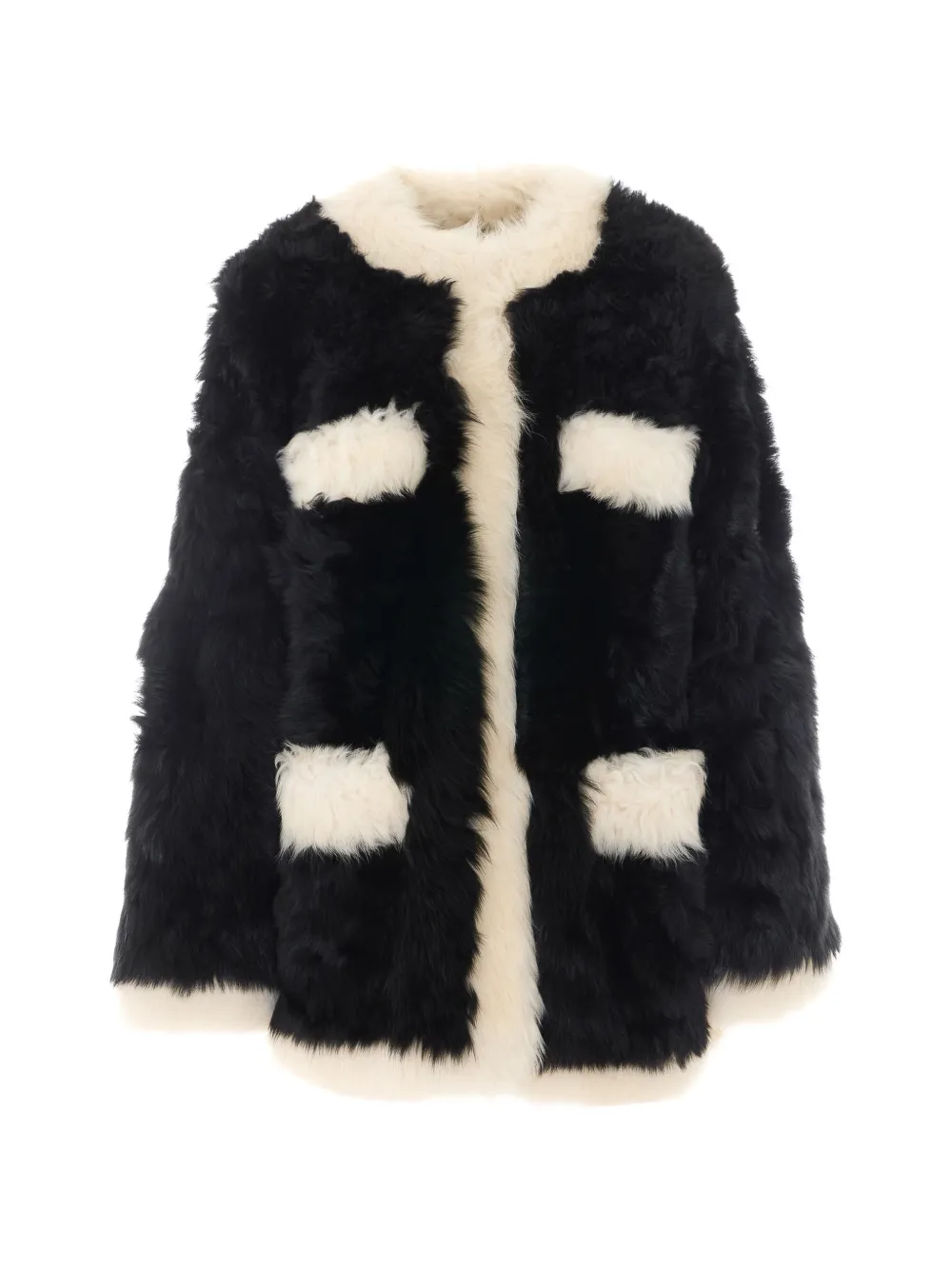 TOTEME silky shearling pocket jacket black natural Zwart