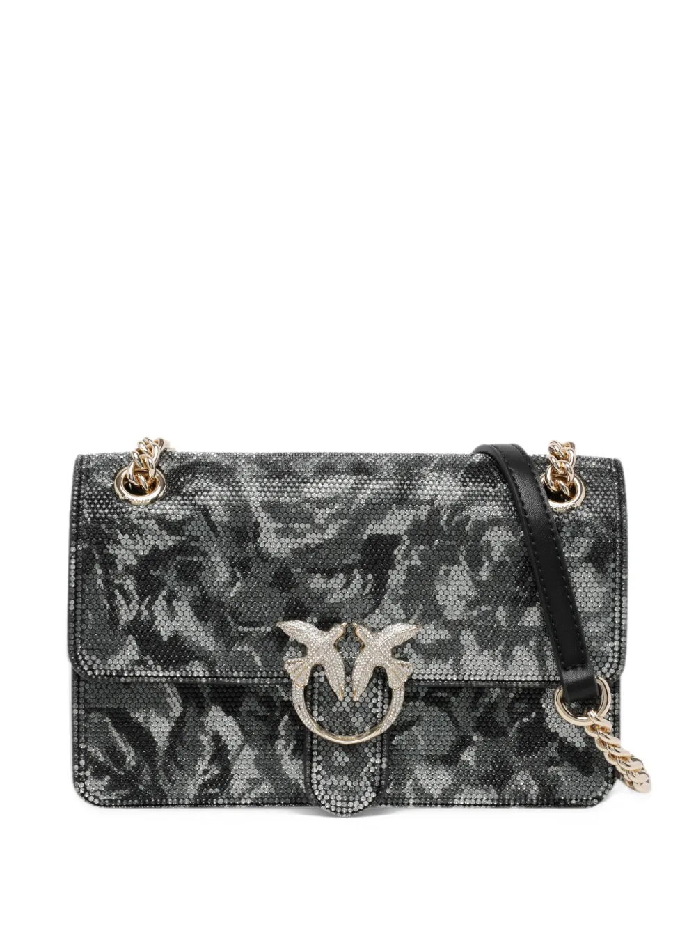 PINKO Mini Love Bag One Light fully rhinestoned crossbody bag - Grigio