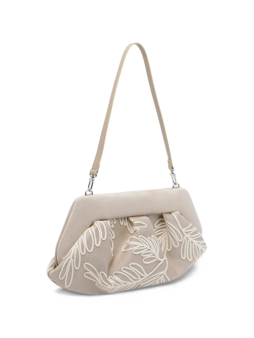 Themoirè medium Bios leaf-embroidered gathered shoulder bag - Toni neutri