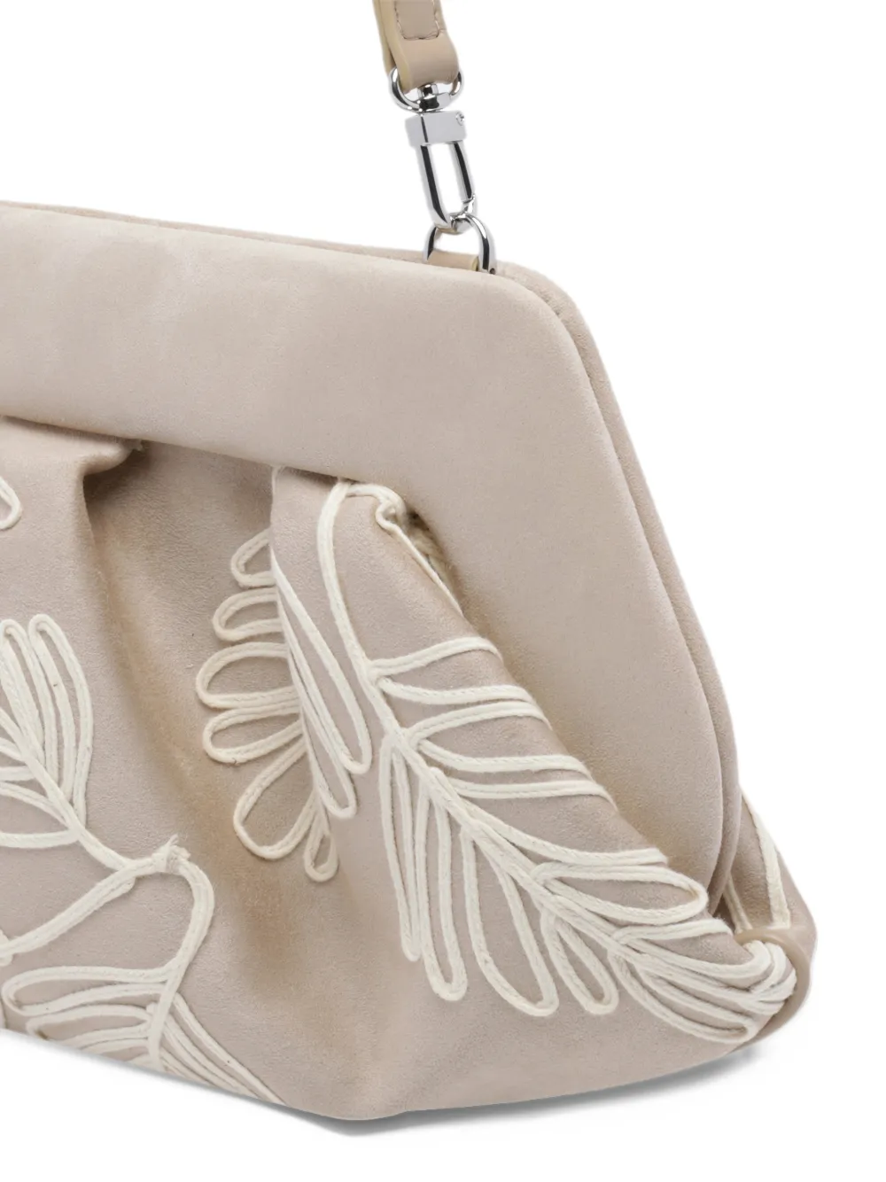 Themoirè medium Bios leaf-embroidered gathered shoulder bag Beige