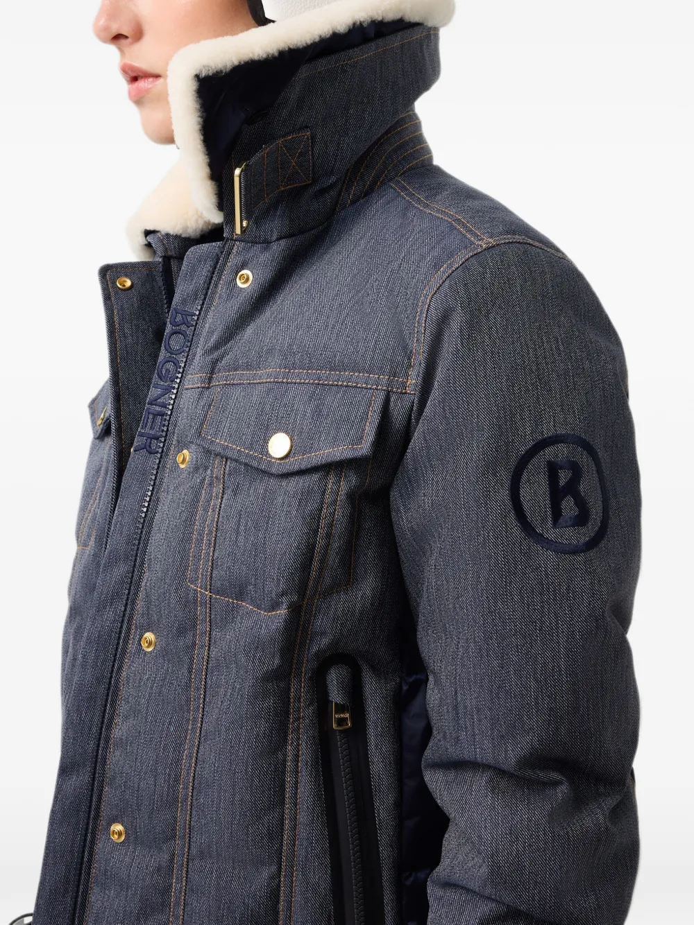 BOGNER Dena ski-jack met lammy kraag en denim-effect Blauw