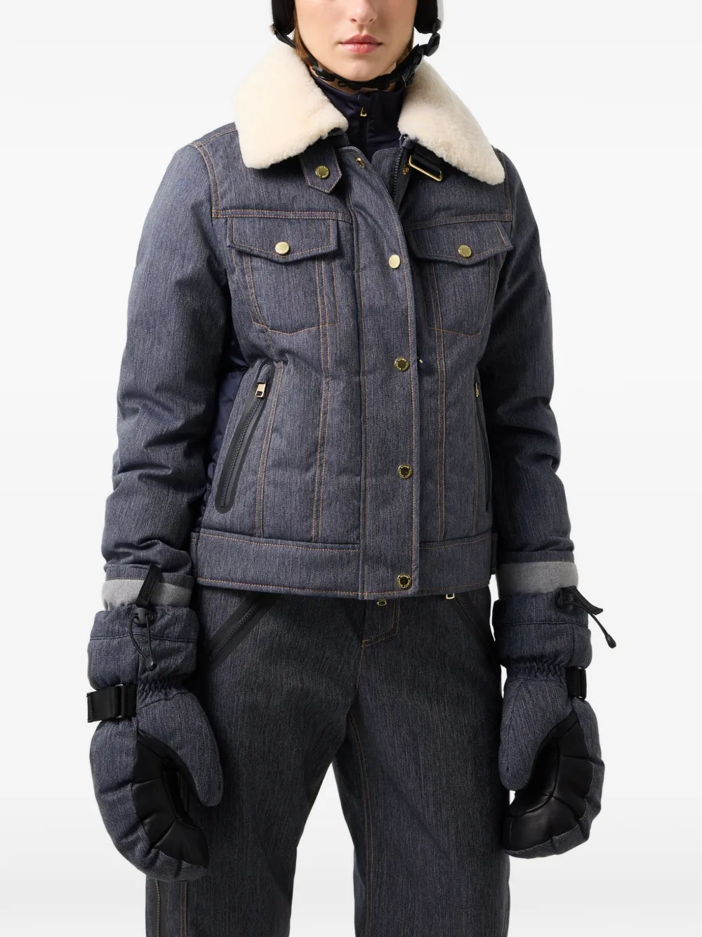 BOGNER Dena ski-jack met lammy kraag en denim-effect Blauw
