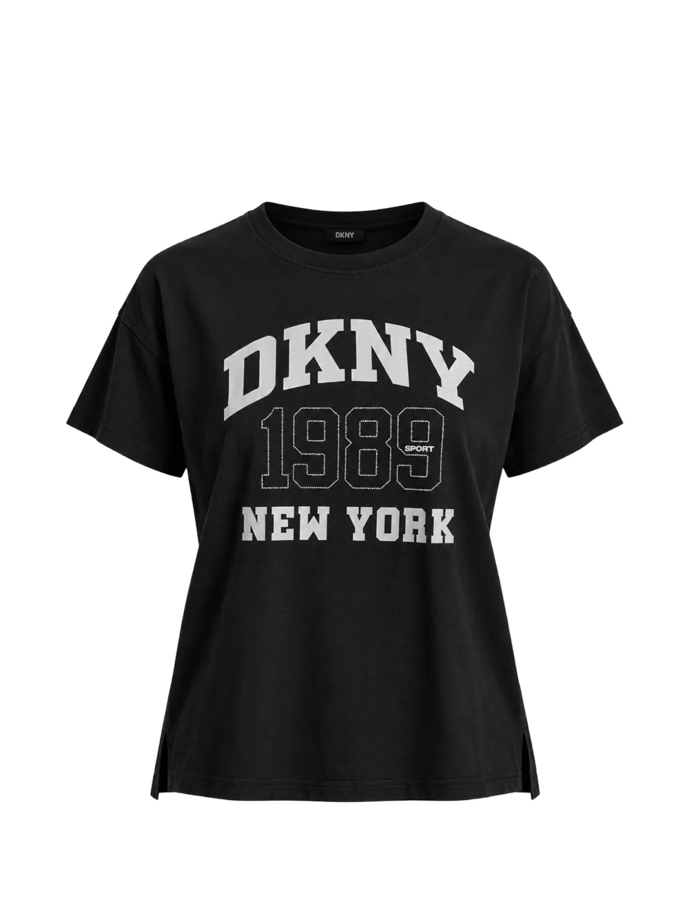 DKNY rhinestone-embellished logo-print T-shirt Zwart
