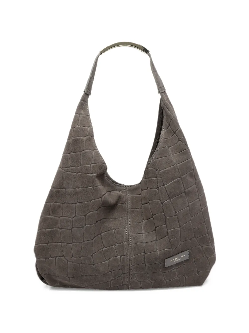 MY BEST BAG Borsa a spalla Ellisse in pelle scamosciata con effetto coccodrillo - Grigio