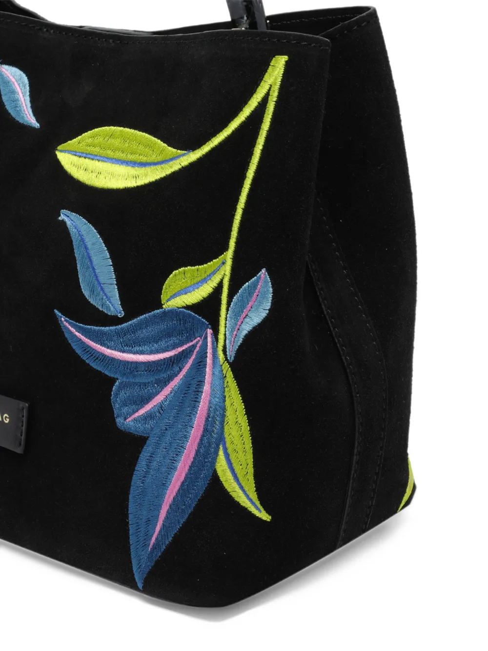 MY BEST BAG Ingrid floral-embroidered suede tote bag Zwart